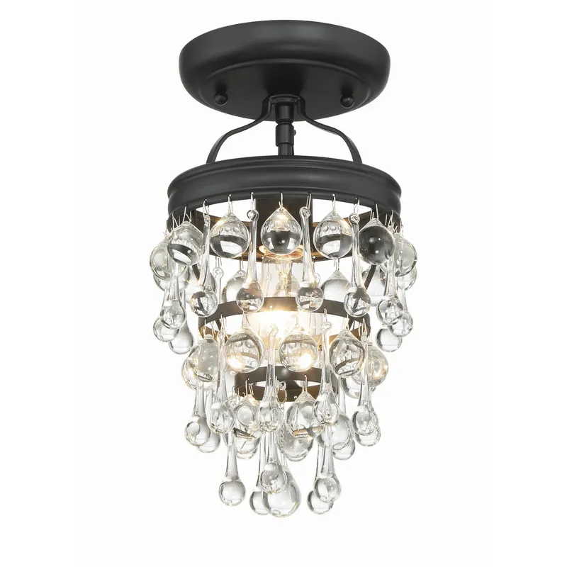 Calypso 7.25'' Crystal Teardrop Matte Black Semi Flush Mount Black 7.25"W x 13"H x 7.25"D