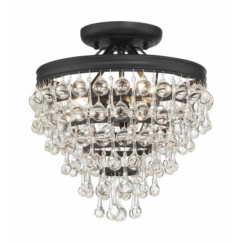 Calypso 13'' Crystal Teardrop Matte Black Semi Flush Mount Black 13"W x 14"H x 13"D