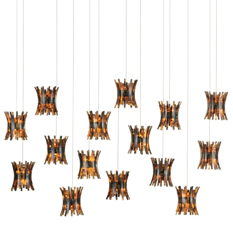 Alsop 15-Light Rectangular Multi-Drop Pendant - Brown/Black/Silver