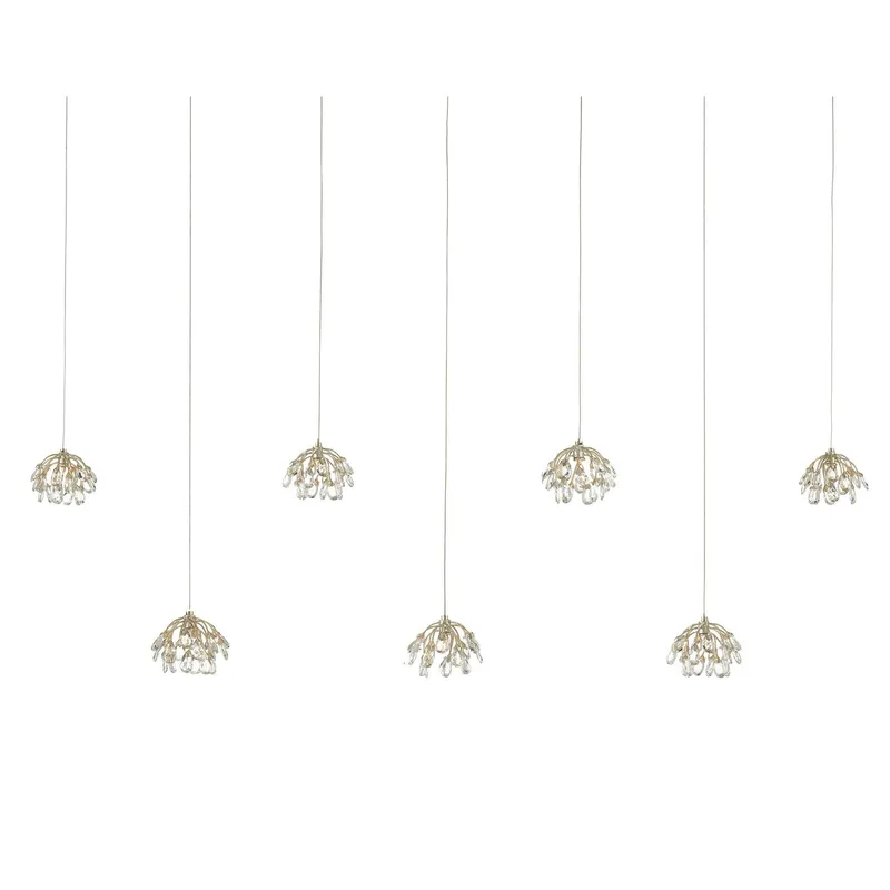 Crystal Bud 7-Light Rectangular Multi-Drop Pendant - Crystal/Contemporary Silver/Silver