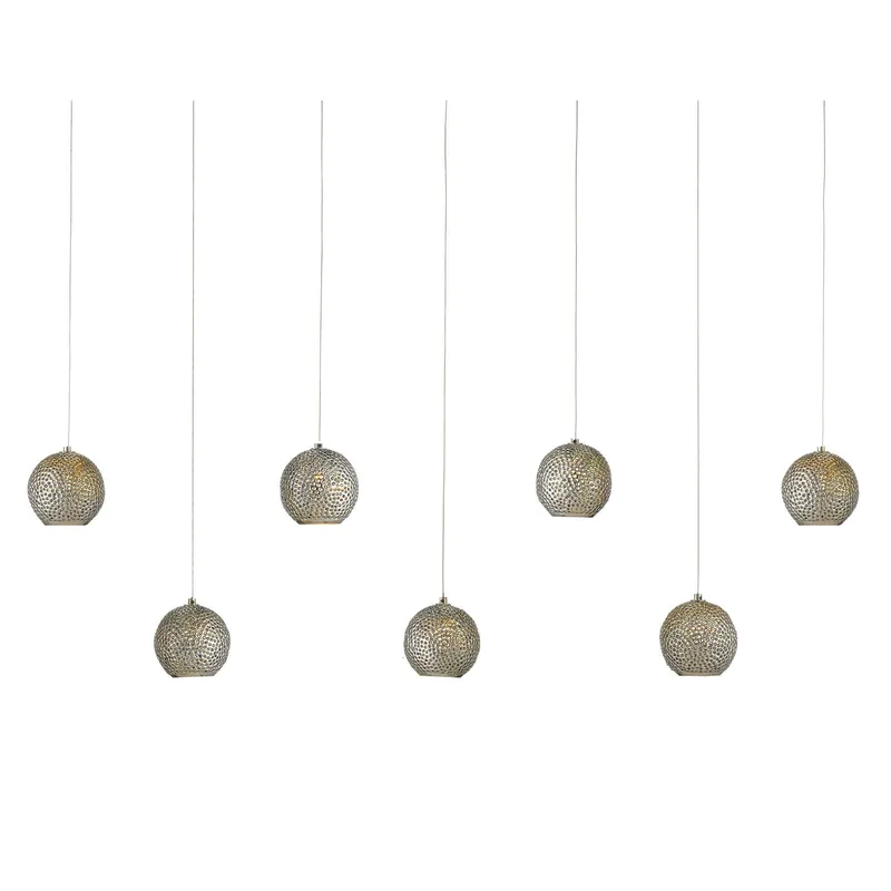 Giro 7-Light Rectangular Multi-Drop Pendant - Nickel/Blue/Silver