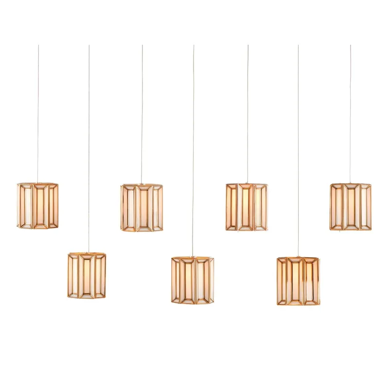 Daze 7-Light Rectangular Multi-Drop Pendant - White/Brass/Silver