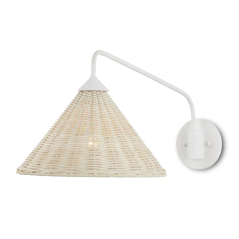 Basket White Swing-Arm Wall Sconce - White/Bleached Natural