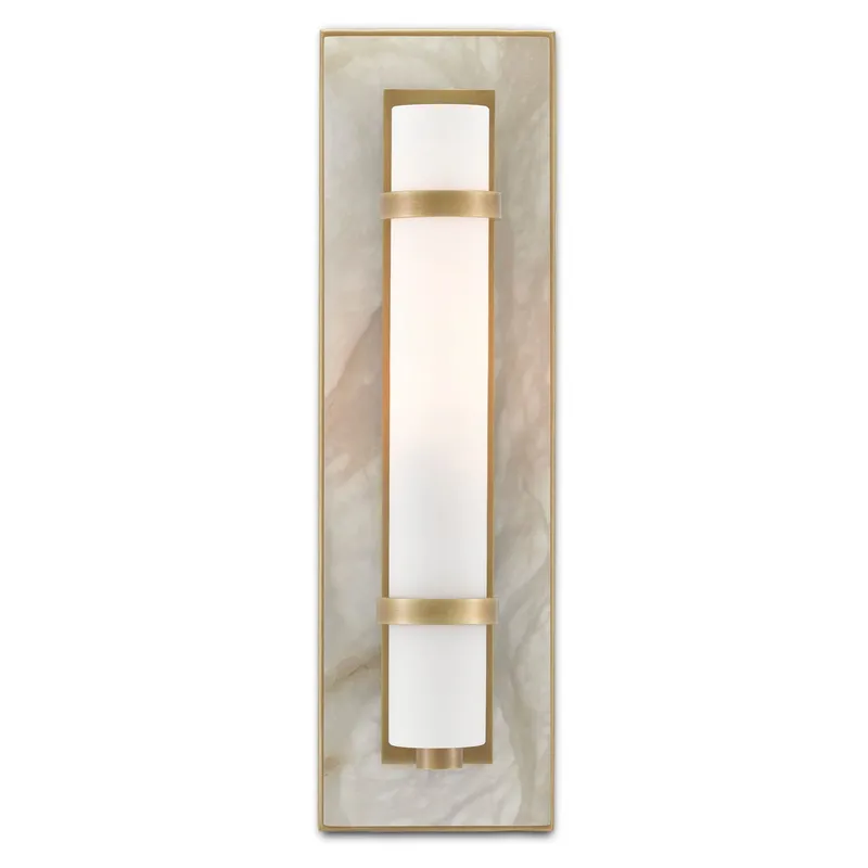 Bruneau Brass Wall Sconce - Natural Alabaster/Antique Brass/Opaque/White