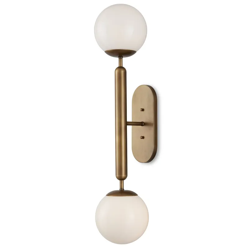 Barbican Double-Light Brass Wall Sconce - Antique Brass/White