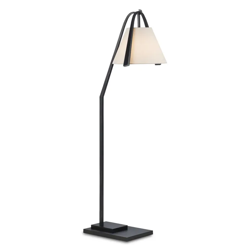 Frey Black Floor Lamp - Satin Black/Brushed Brown