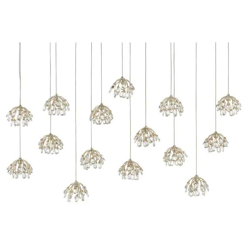 Crystal Bud 15-Light Rectangular Multi-Drop Pendant - Crystal/Contemporary Silver/Silver