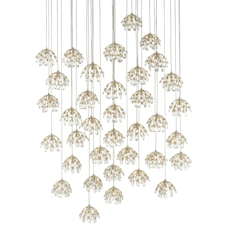 Crystal Bud 36-Light Round Multi-Drop Pendant - Crystal/Contemporary Silver/Silver