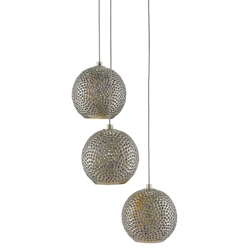 Giro 3-Light Round Multi-Drop Pendant - Painted Silver/Nickel/Blue