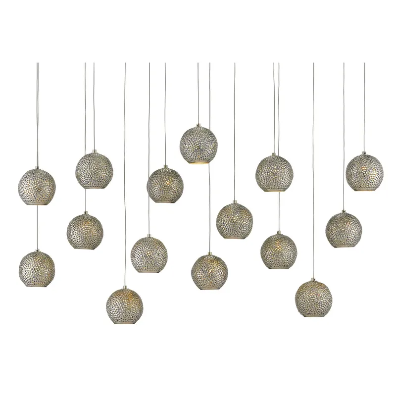 Giro 15-Light Rectangular Multi-Drop Pendant - Painted Silver/Nickel/Blue