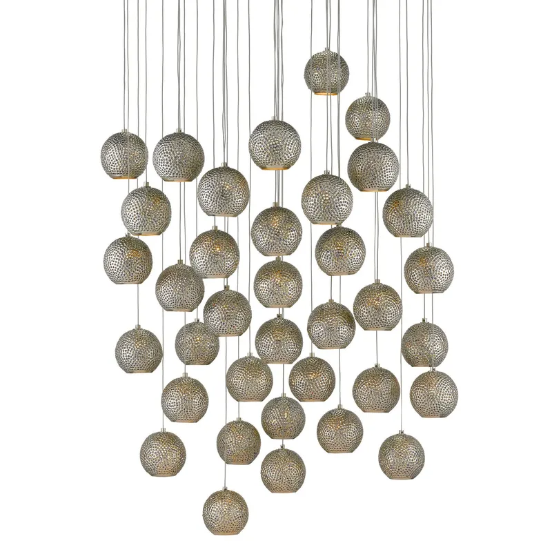 Giro 36-Light Round Multi-Drop Pendant - Painted Silver/Nickel/Blue