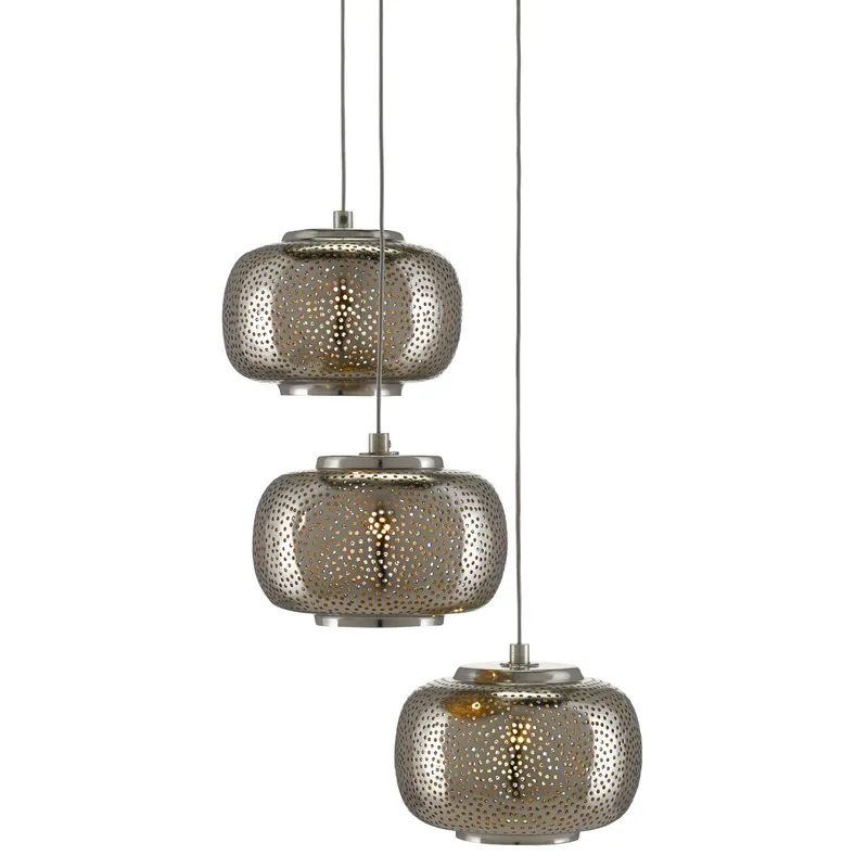 Pepper 3-Light Round Multi-Drop Pendant - Painted Silver/Nickel