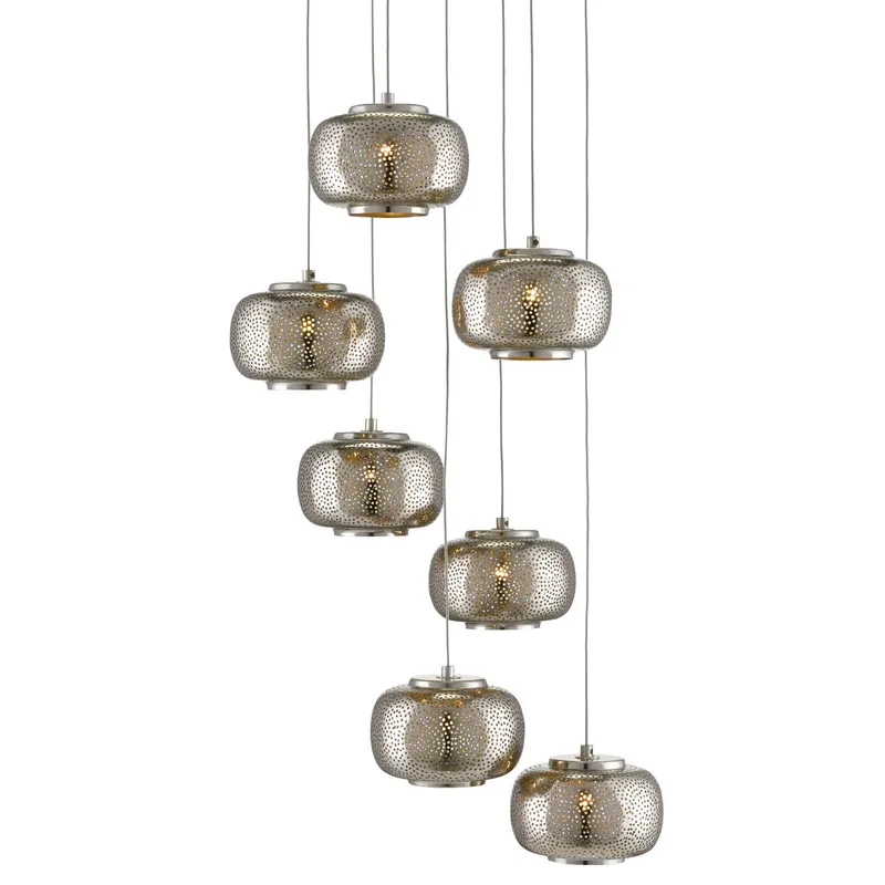 Pepper 7-Light Round Multi-Drop Pendant - Painted Silver/Nickel