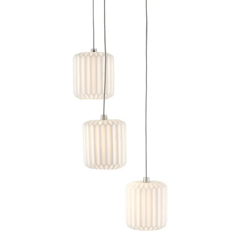 Dove 3-Light Round Multi-Drop Pendant - Painted Silver/White
