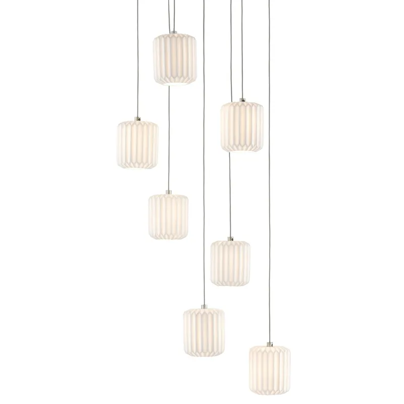 Dove 7-Light Round Multi-Drop Pendant - Painted Silver/White