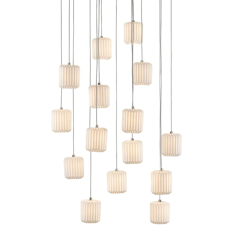 Dove 15-Light Round Multi-Drop Pendant - Painted Silver/White