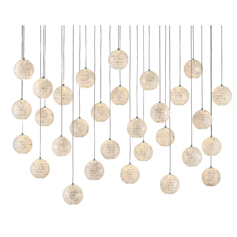 Finhorn 30-Light Rectangular Multi-Drop Pendant - Painted Silver/Pearl