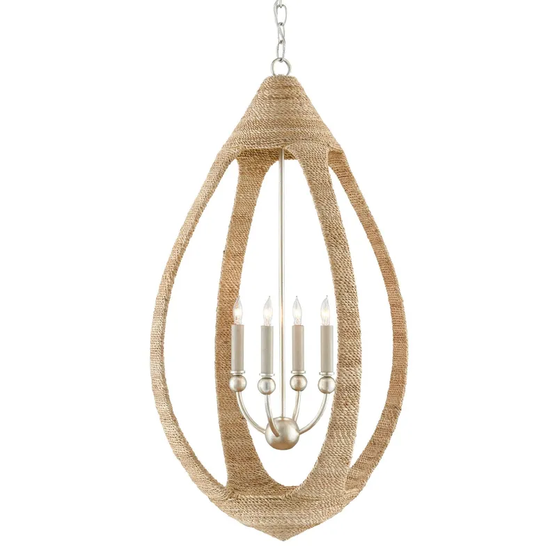 Menorca Medium Rope Chandelier - Natural Abaca Rope/Contemporary Silver Leaf/Smokewood