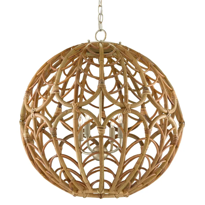 Cape Verde Rattan Orb Chandelier - Silver Leaf/Smokewood/Natural