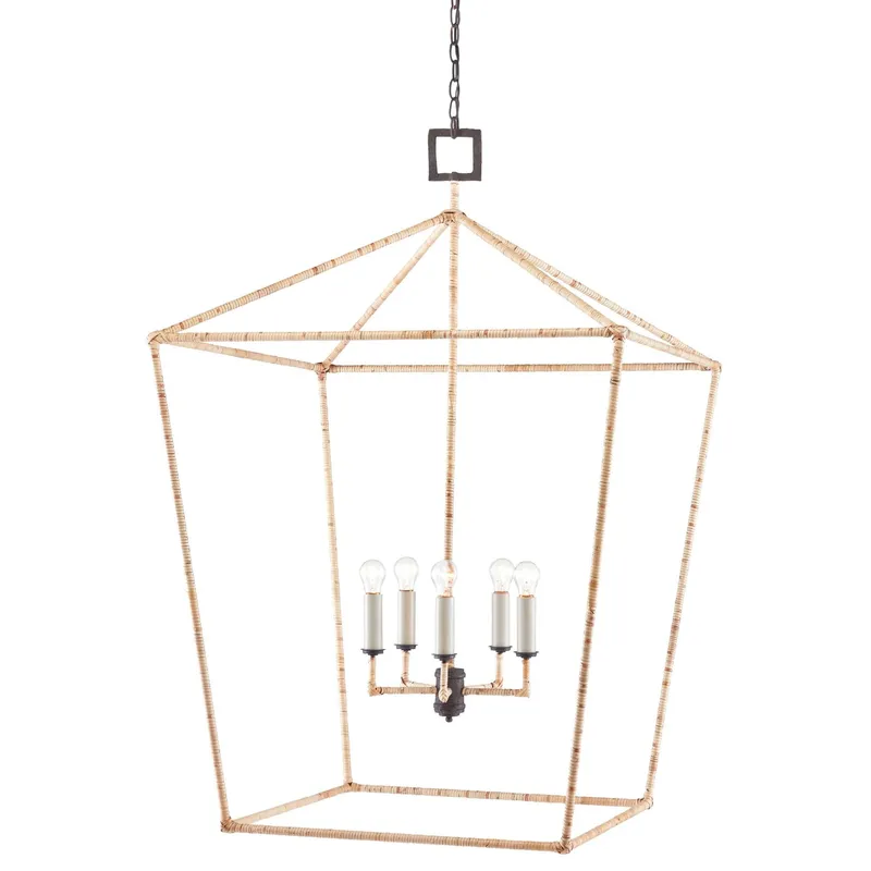 Denison Grande Rattan Lantern - Mole Black/Natural Rattan