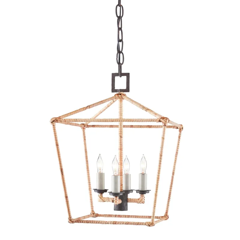 Denison Small Rattan Lantern - Mole Black/Natural Rattan