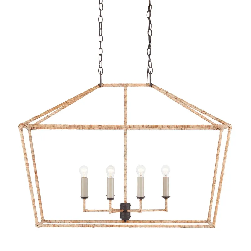 Denison Rectangular Rattan Lantern - Mole Black/Natural Rattan