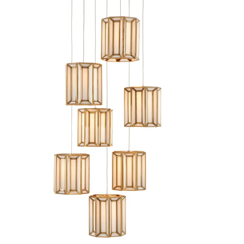 Daze 7-Light Round Multi-Drop Pendant - Antique Brass/White/Painted Silver