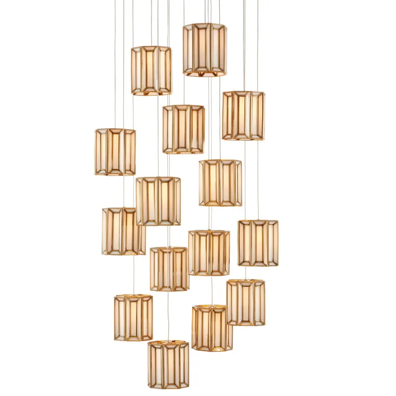 Daze 15-Light Round Multi-Drop Pendant - Antique Brass/White/Painted Silver