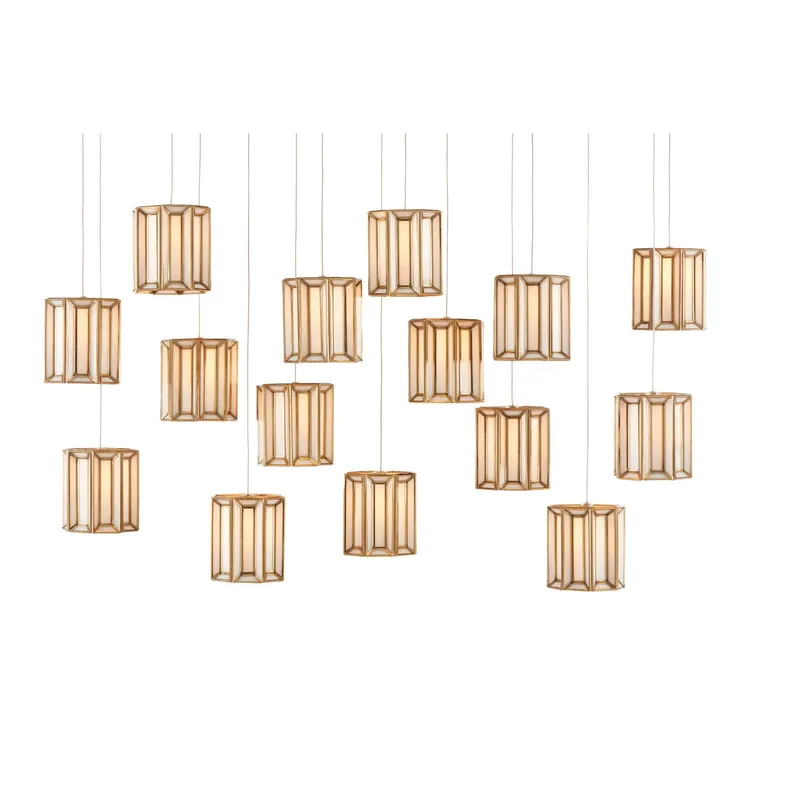 Daze 15-Light Rectangular Multi-Drop Pendant - Antique Brass/White/Painted Silver