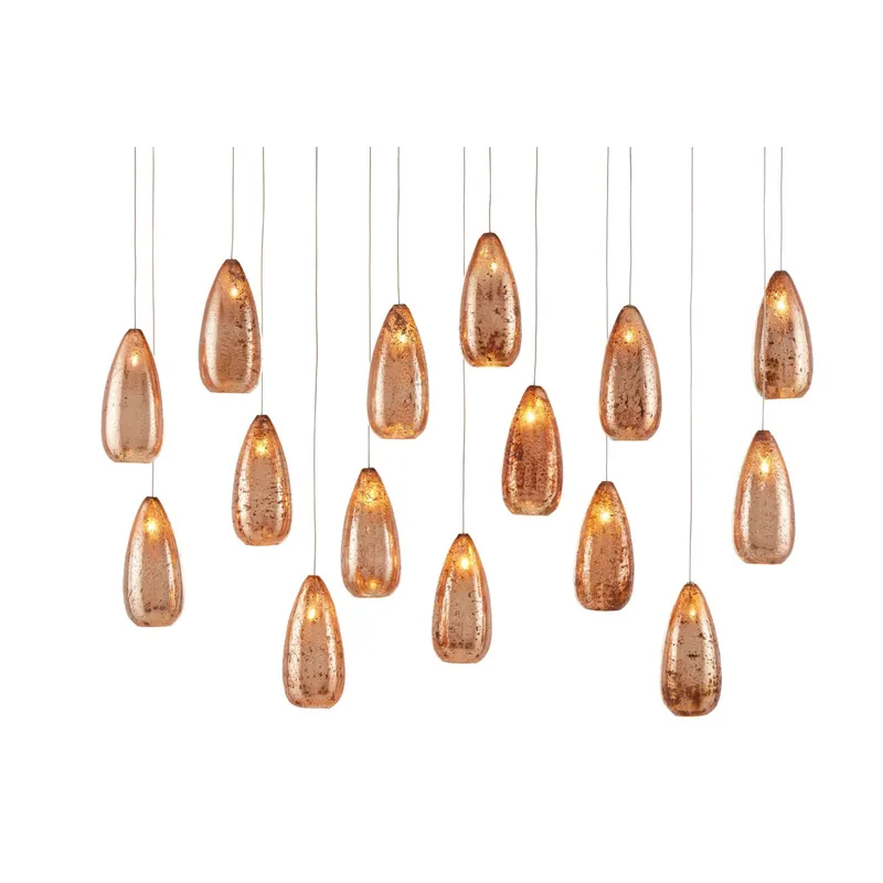 Rame 15-Light Rectangular Multi-Drop Pendant - Copper/Silver/Painted Silver
