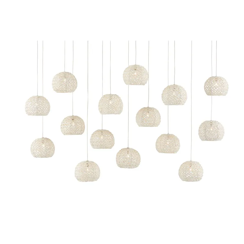 Piero White 15-Light Rectangular Multi-Drop Pendant - White/Painted Silver