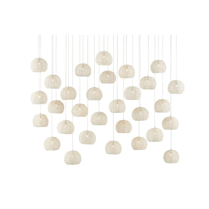 Piero White 30-Light Rectangular Multi-Drop Pendant - White/Painted Silver