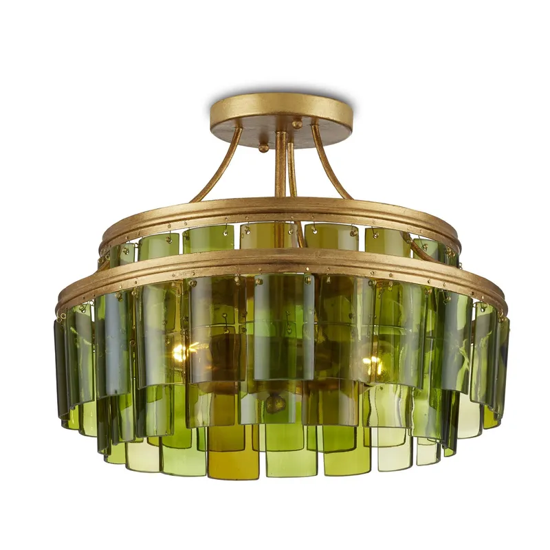 Vintner Green Semi-Flush Mount - Contemporary Gold Leaf/Green