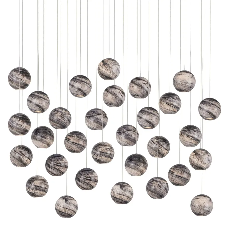 Palatino 30-Light Rectangular Multi-Drop Pendant - Blue Marbeled/Silver