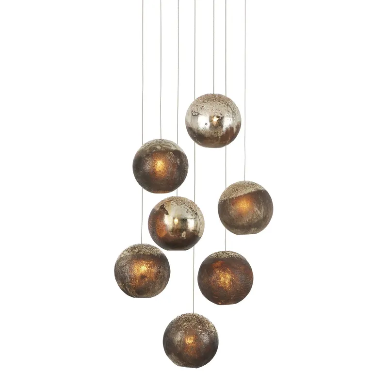 Pathos 7-Light Round Multi-Drop Pendant - Antique Silver/Antique Gold/Matte Charcoal/Silver
