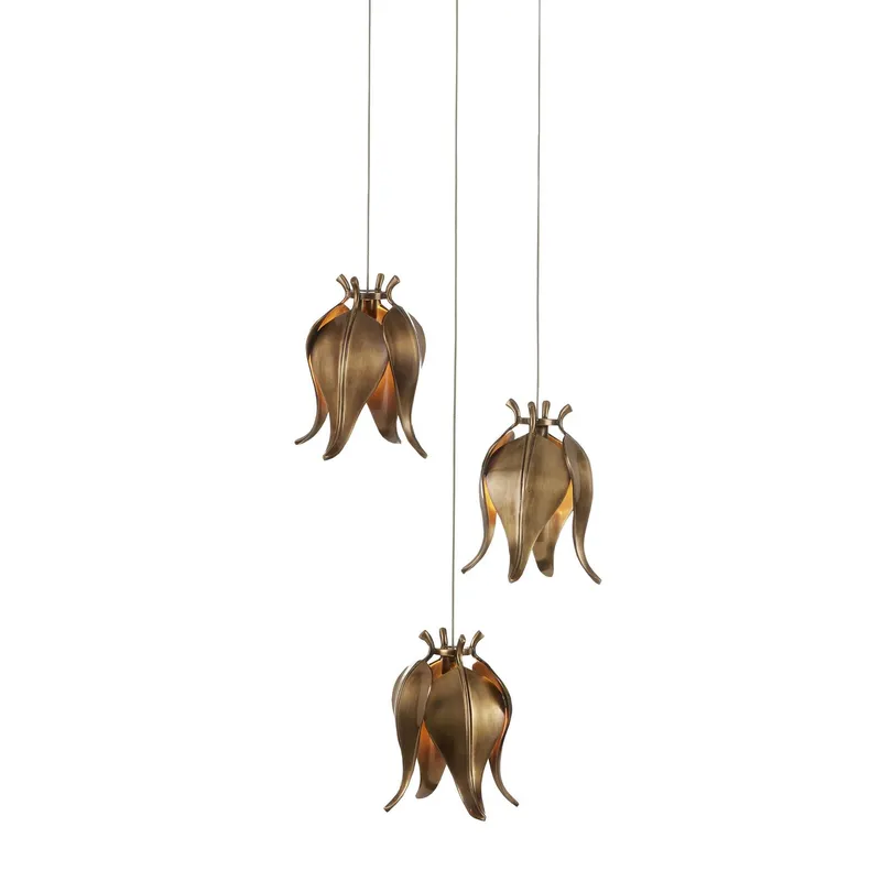 Iota 3-Light Round Multi-Drop Pendant - Antique Brass/Silver
