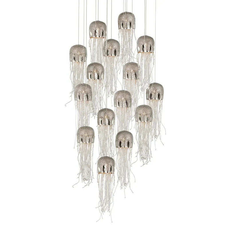 Medusa 15-Light Round Multi-Drop Pendant - Nickel/Silver