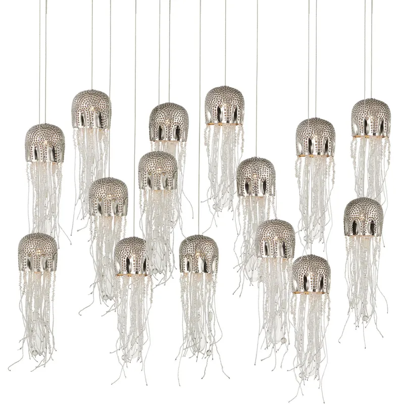 Medusa 15-Light Rectangular Multi-Drop Pendant - Nickel/Silver