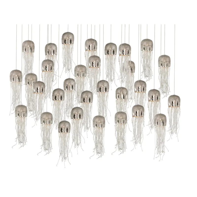 Medusa 30-Light Rectangular Multi-Drop Pendant - Nickel/Silver