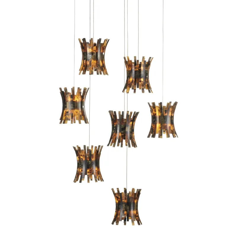 Alsop 7-Light Round Multi-Drop Pendant - Brown/Black/Silver