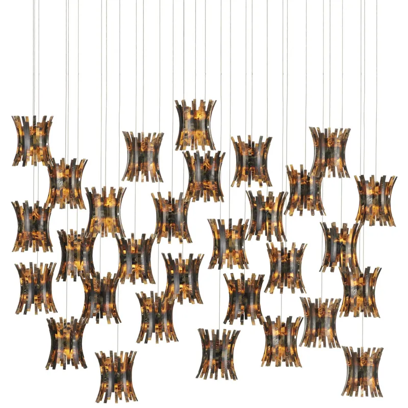 Alsop 30-Light Rectangular Multi-Drop Pendant - Brown/Black/Silver