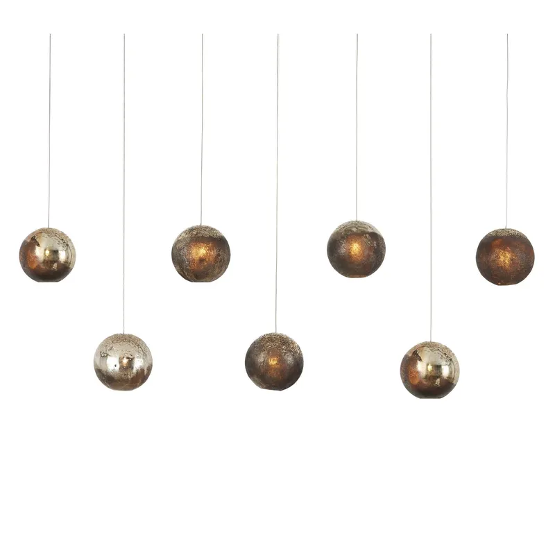Pathos 7-Light Rectangular Multi-Drop Pendant - Antique Silver/Antique Gold/Matte Charcoal/Silver