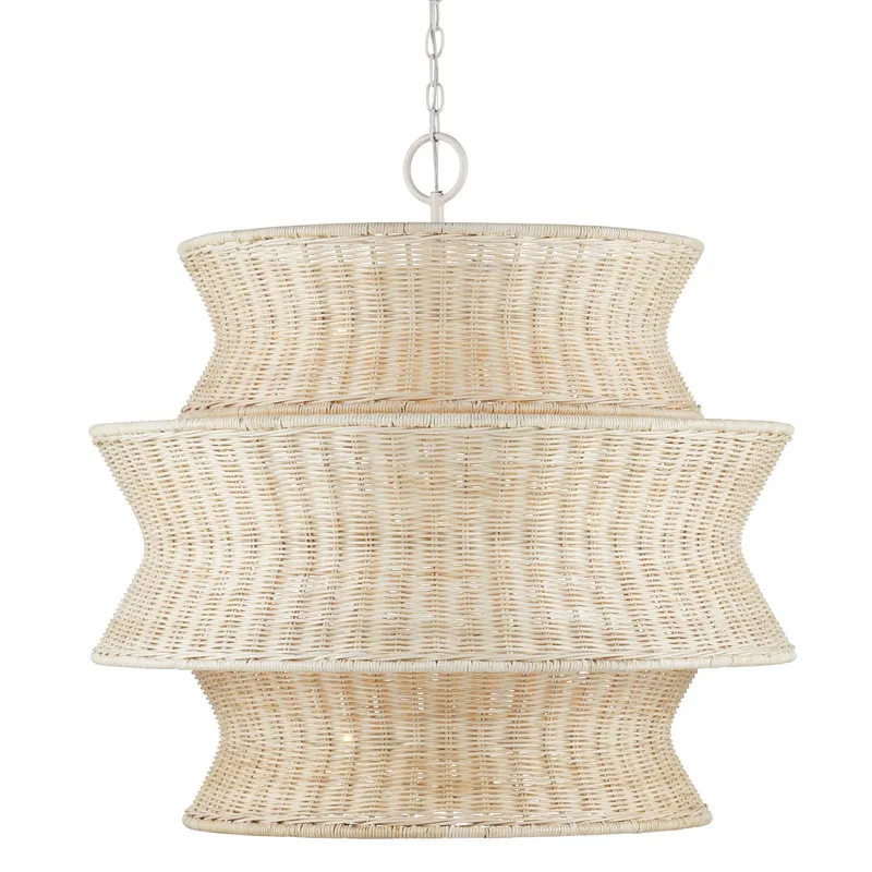 Phebe Medium Rattan Chandelier - Bleached Natural/Vanilla