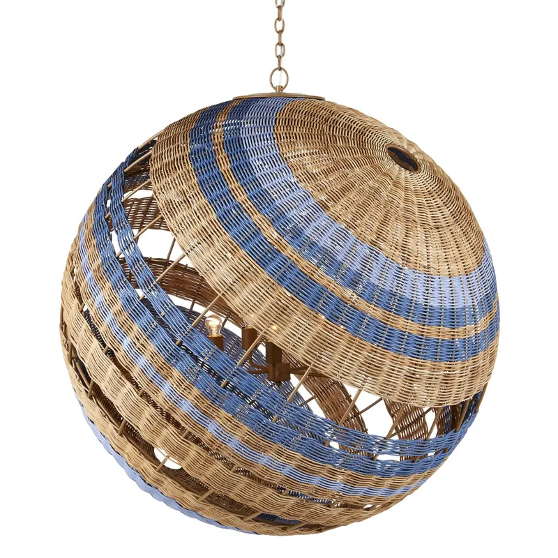 Senjyo Tilted Orb Chandelier - Khaki/Natural/Cornflower/Blue Bonnet