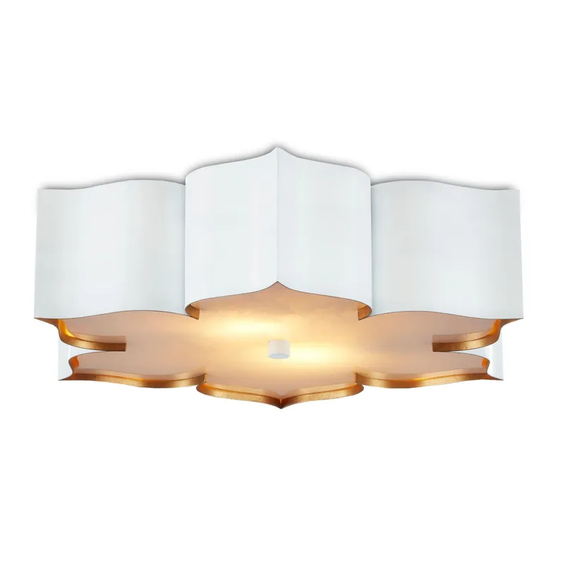 Grand Lotus White Flush Mount - Sugar White/ Contemporary Gold