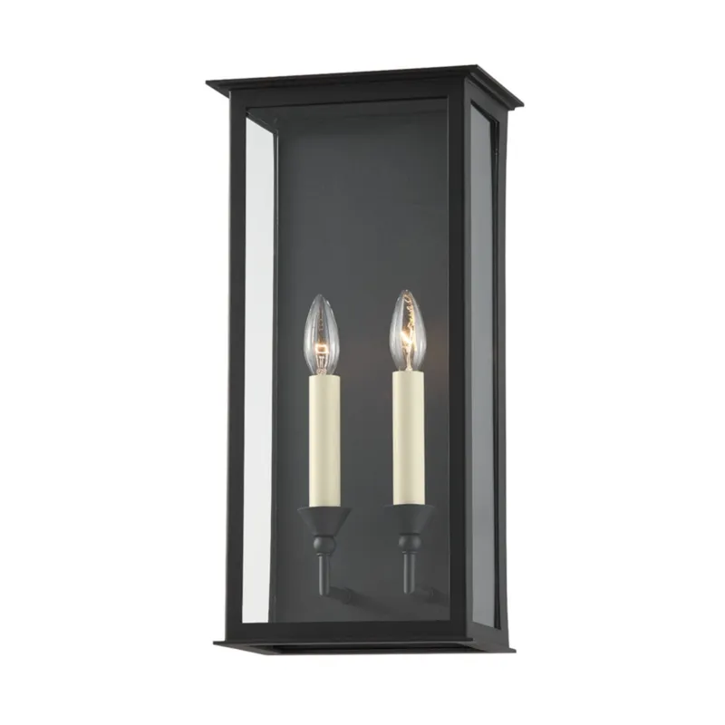 Chauncey 2-Light Exterior Wall Sconce in Texture Black 9.5W x 19H