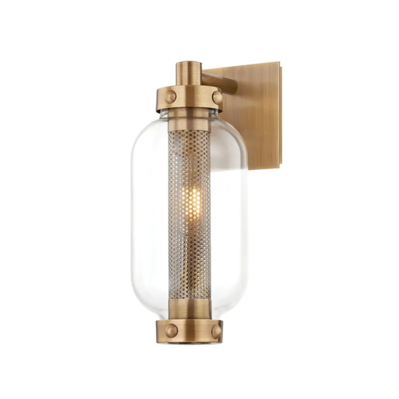 Atwater 1-Light Exterior Wall Sconce in Patina Brass 5.25W x 13H