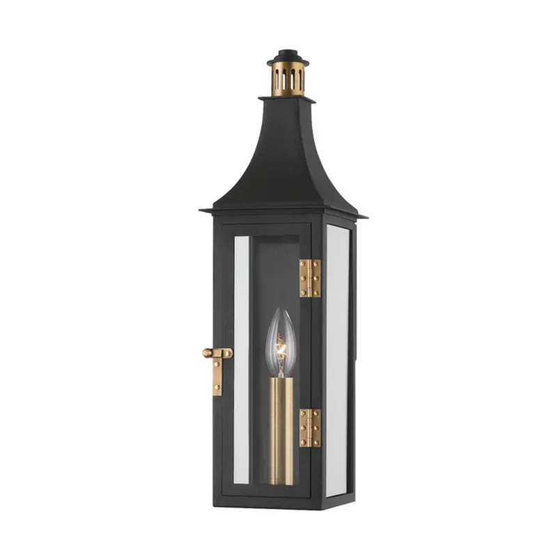 Wes 1-Light Exterior Wall Sconce in Patina Brass 5.5W x 18.75H