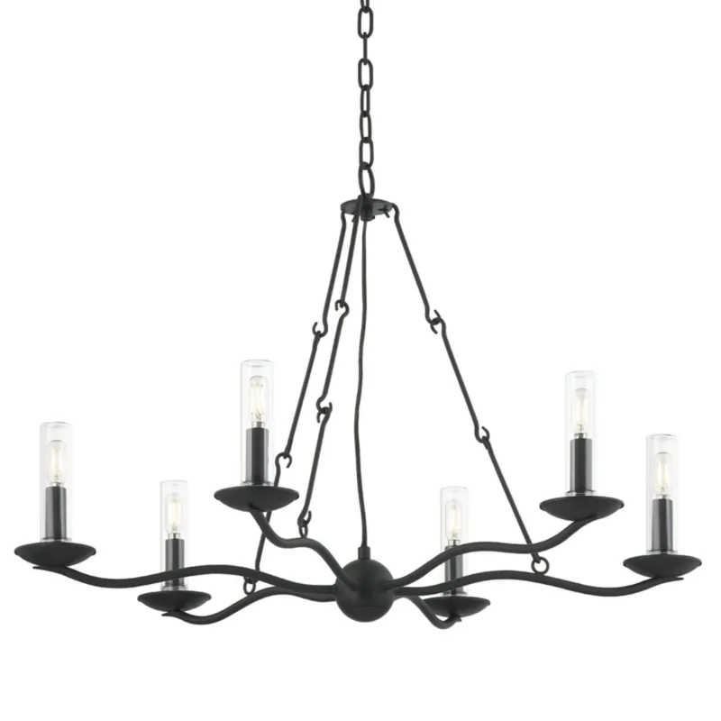 Sawyer 6-Light Exterior Chandelier in Forged Iron 36W x 23.75H