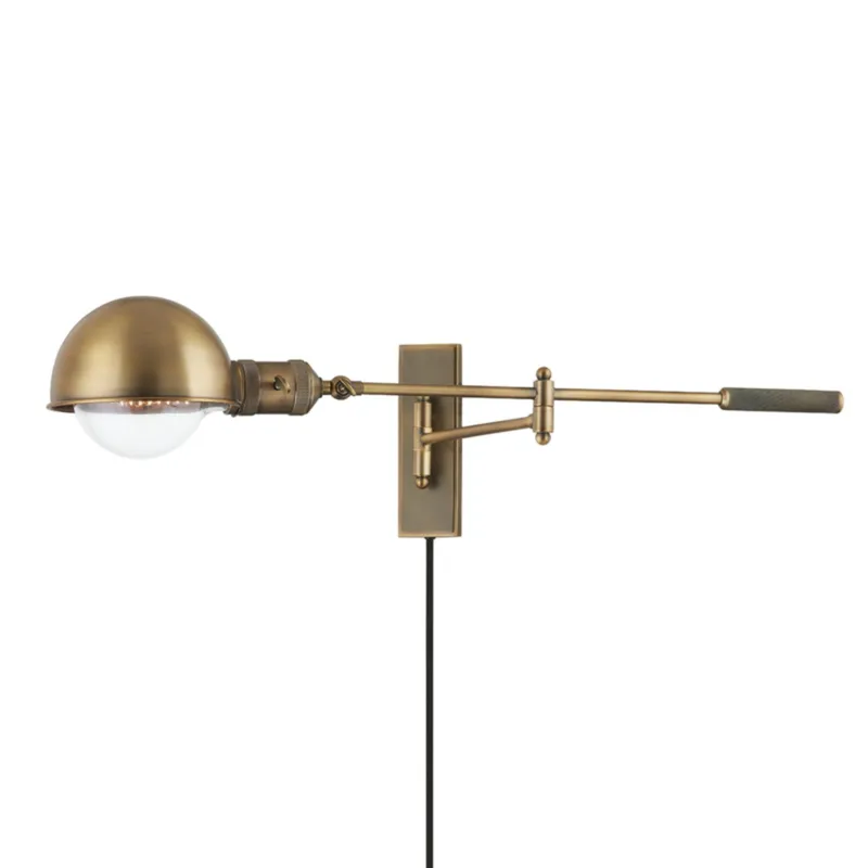 Cannon 1-Light Plug-in Sconce in Patina Brass 30.75W x 8.25H